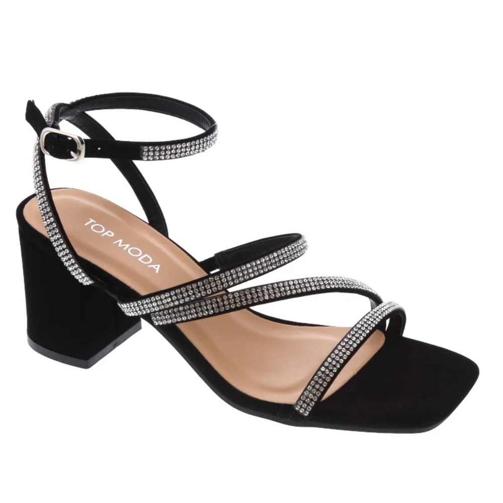 TOP Moda Black Rhinestone Heels
